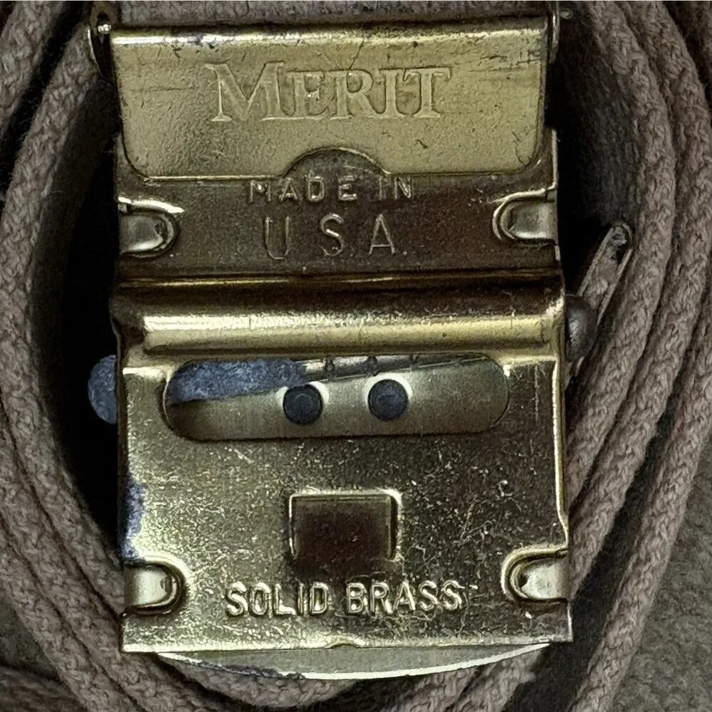 VTG 80 Merit Nautical Anchor Solid Brass Buckle Canvas Belt 41” Adjustable Beige
